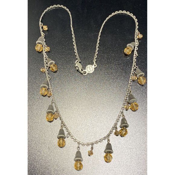 Vintage Signed Bellagio USA Orange Crystals Gunmetal Gray 16 3/4" Necklace - Picture 4 of 6